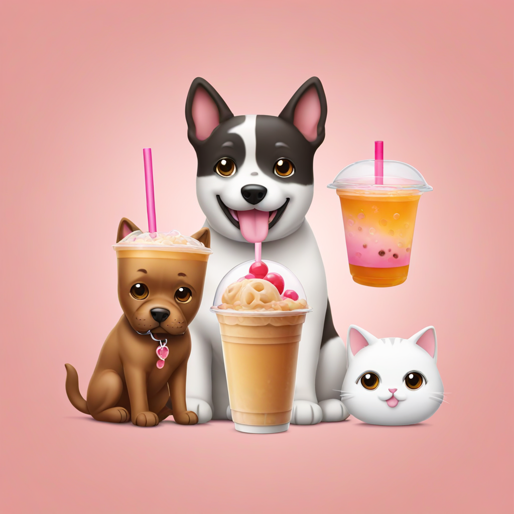 Dog and cat drinking bubble tea