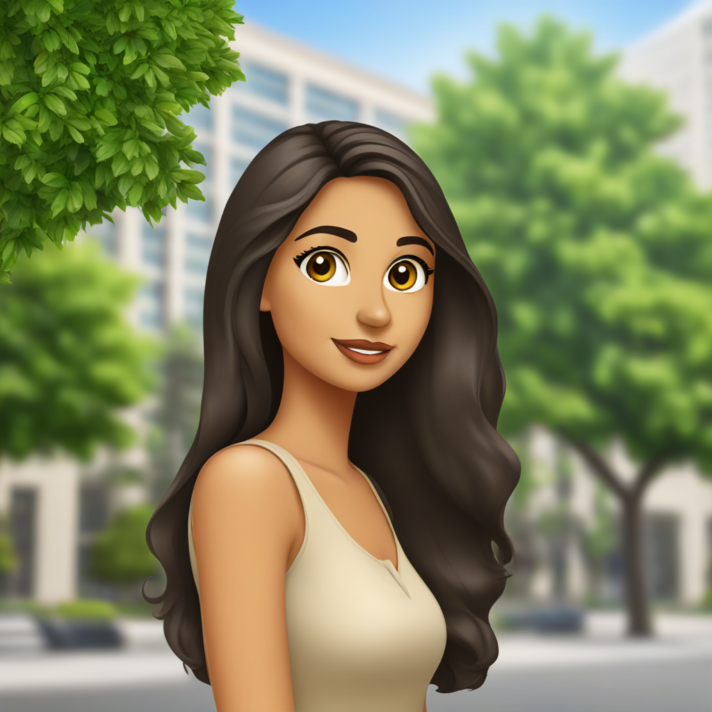 armenian girl in 20s, profile picture, face only, in 2024, facebook profile pic style, real image style, no head coverings, no hats, no head scrufs, no cover, show hear only, show in front of an office building, with tree backgrounds, summar time, long hair