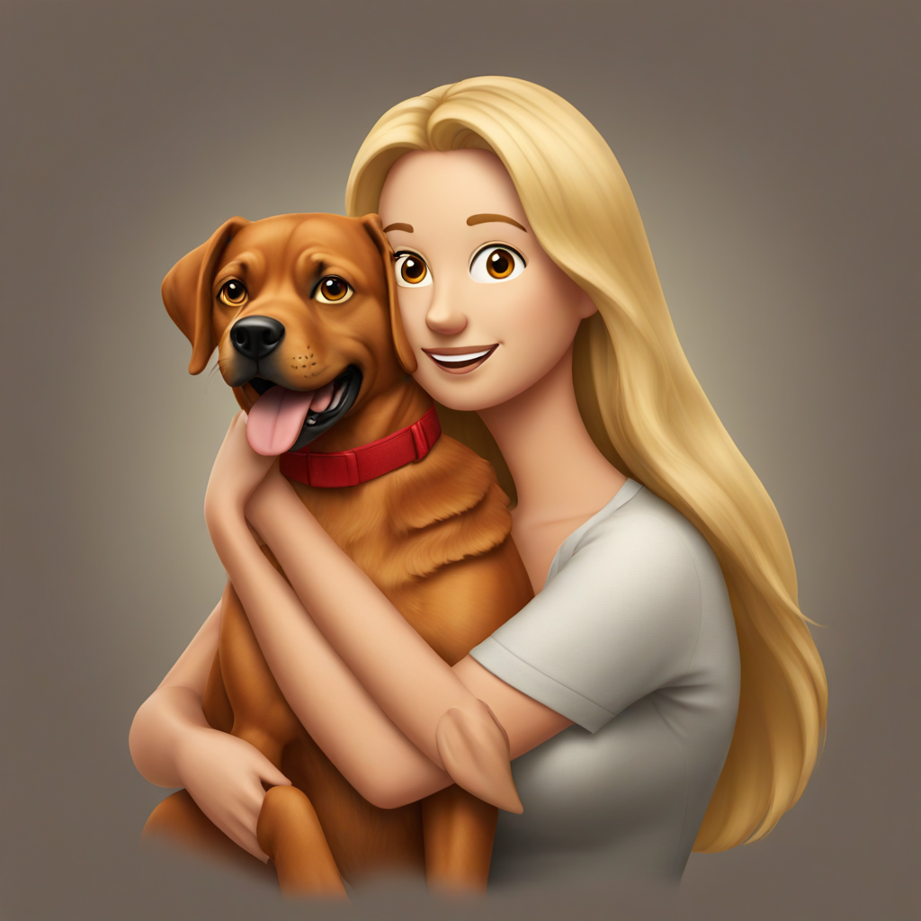 Red dog on blonde haired woman's lap